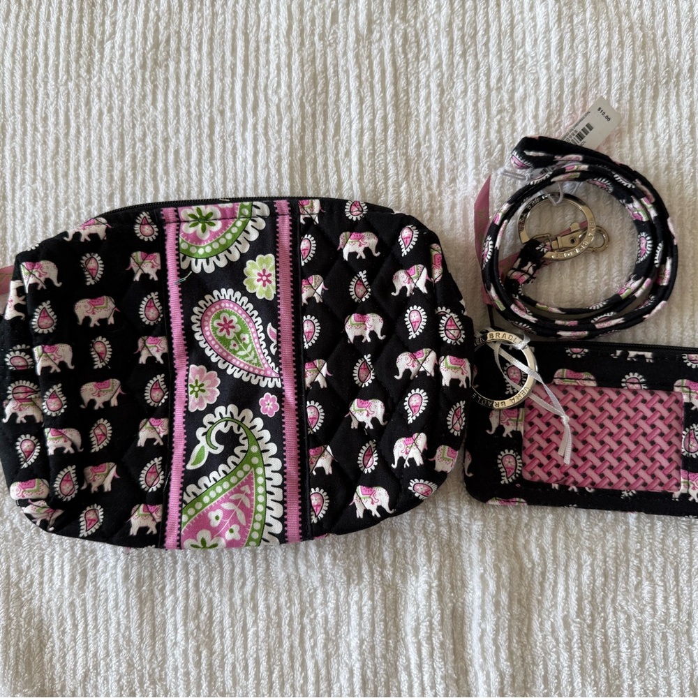 Vera Bradley medium cosmetic bag, Zip ID and lanyard